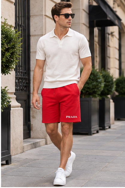 Men's Prada Athletic Fleece Shorts | Color: Red | Image 3