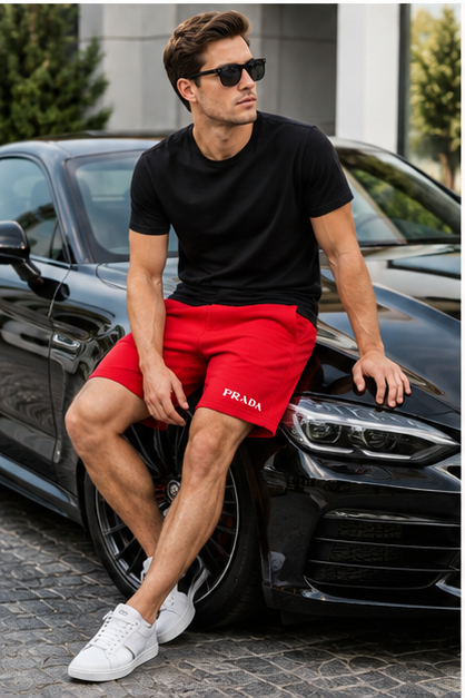 Men's Prada Athletic Fleece Shorts | Color: Red | Image 4