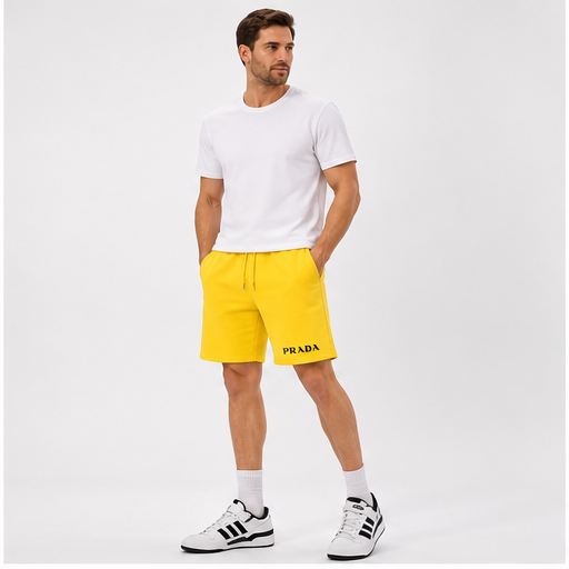 Men's Prada Athletic Fleece Shorts | Color: Yellow | Image 2