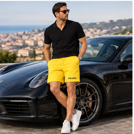 Men's Prada Athletic Fleece Shorts | Color: Yellow | Image 4