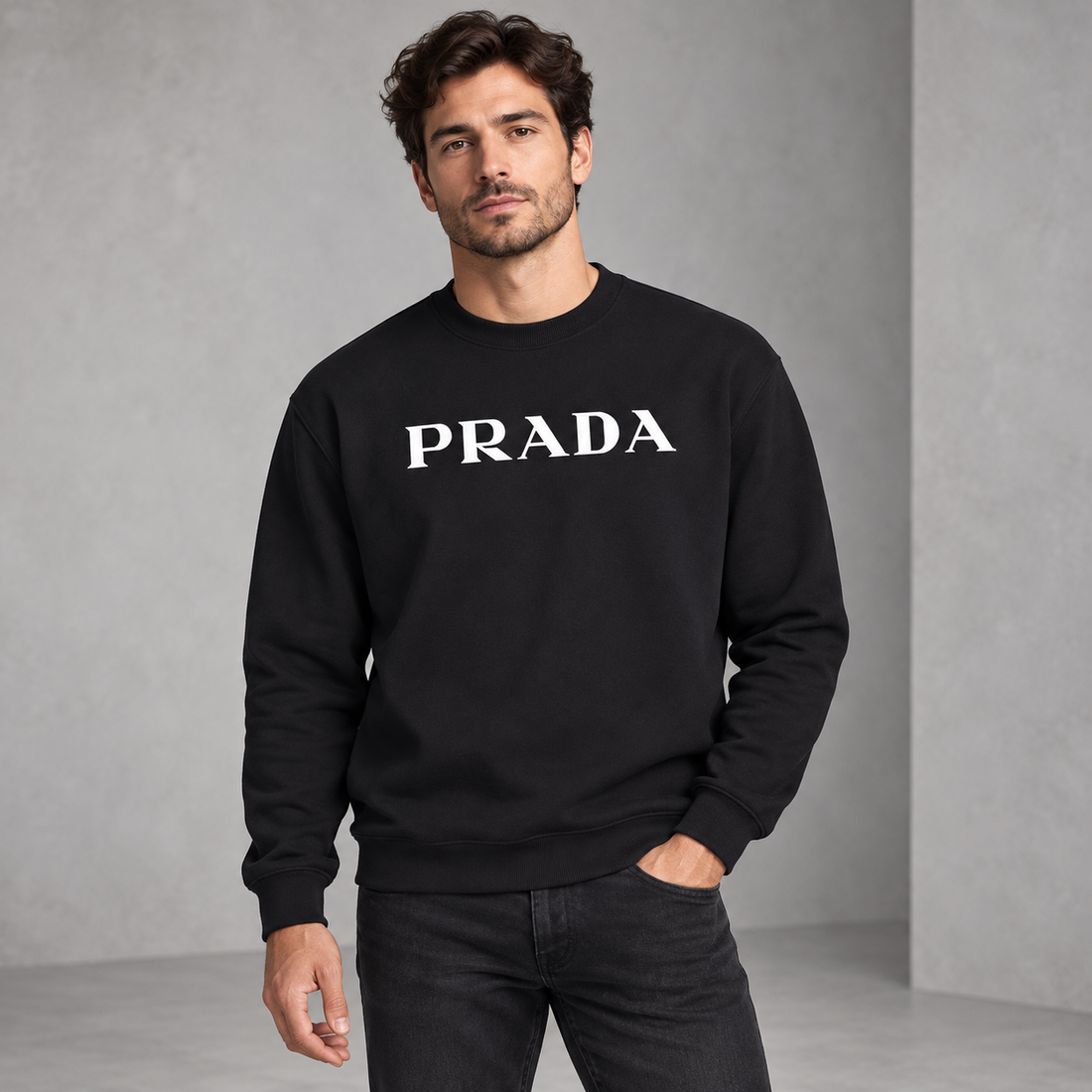 Men's Prada Crewneck Sweatshirt | Color: Black | Image 2