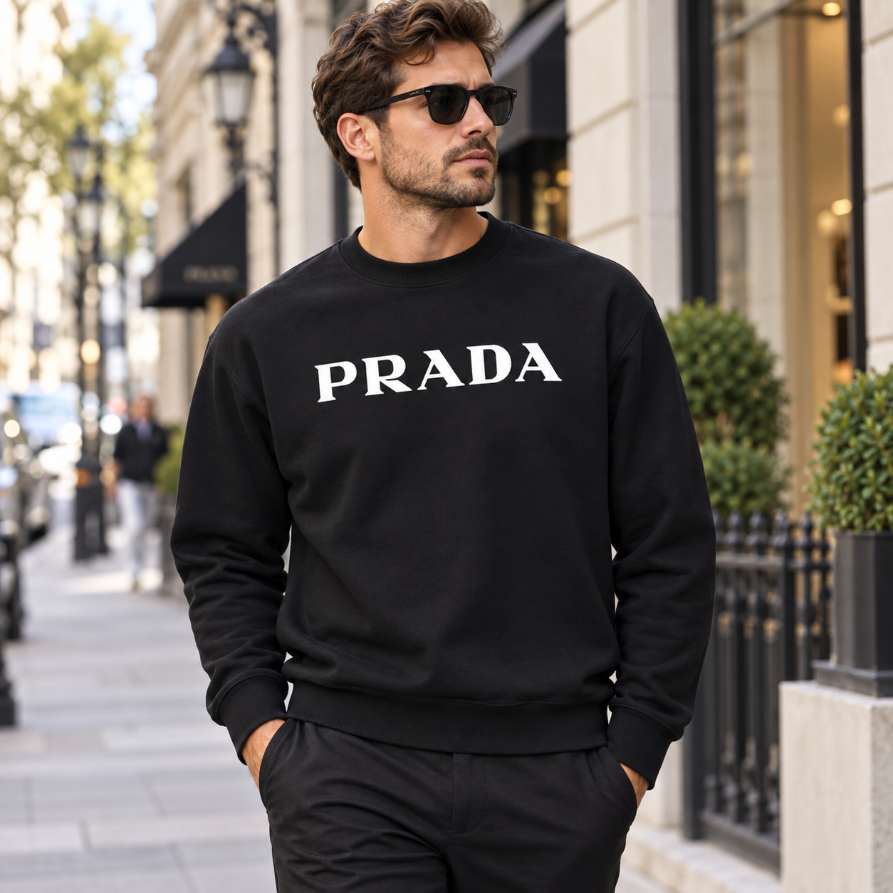 Men's Prada Crewneck Sweatshirt | Color: Black | Image 3