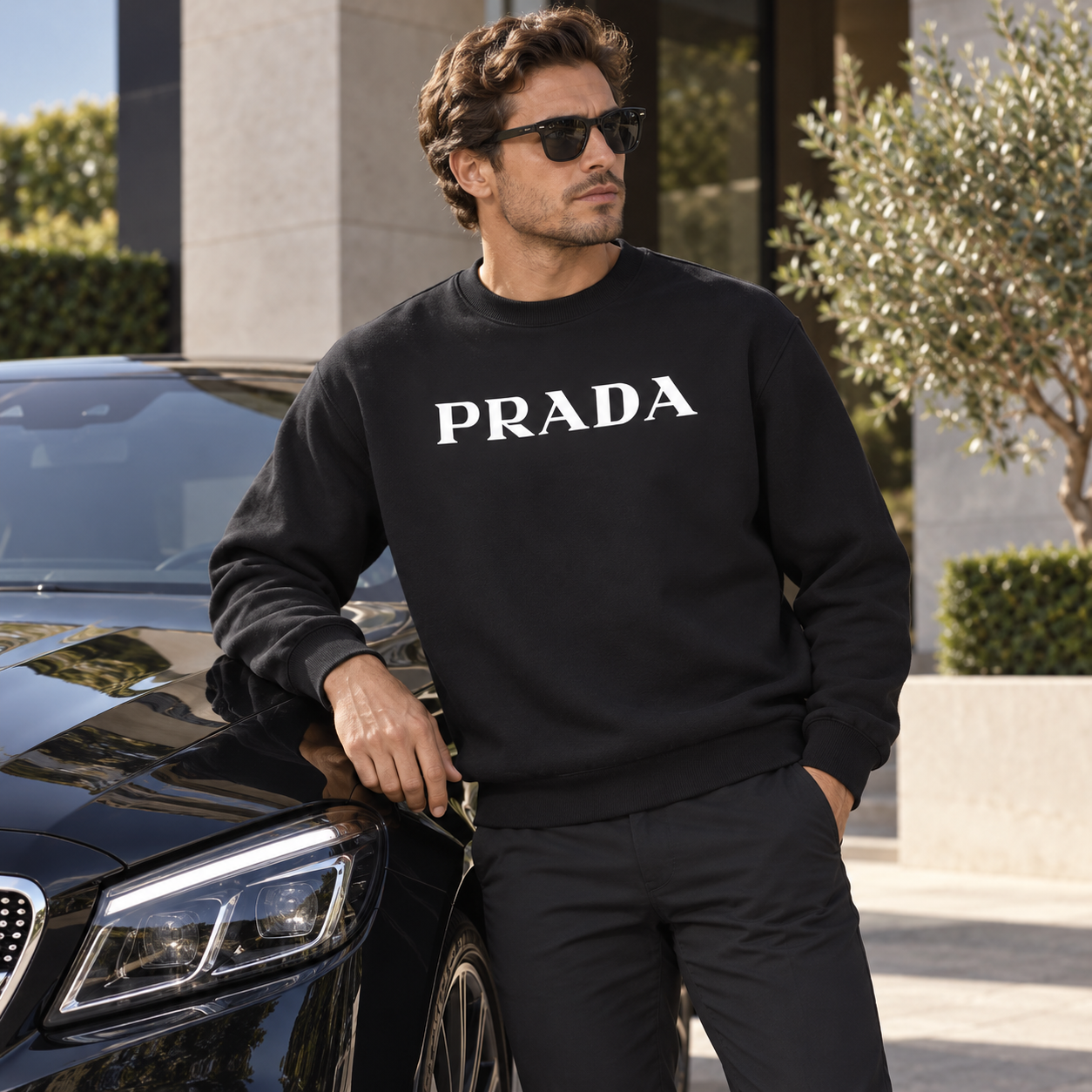 Men's Prada Crewneck Sweatshirt | Color: Black | Image 4