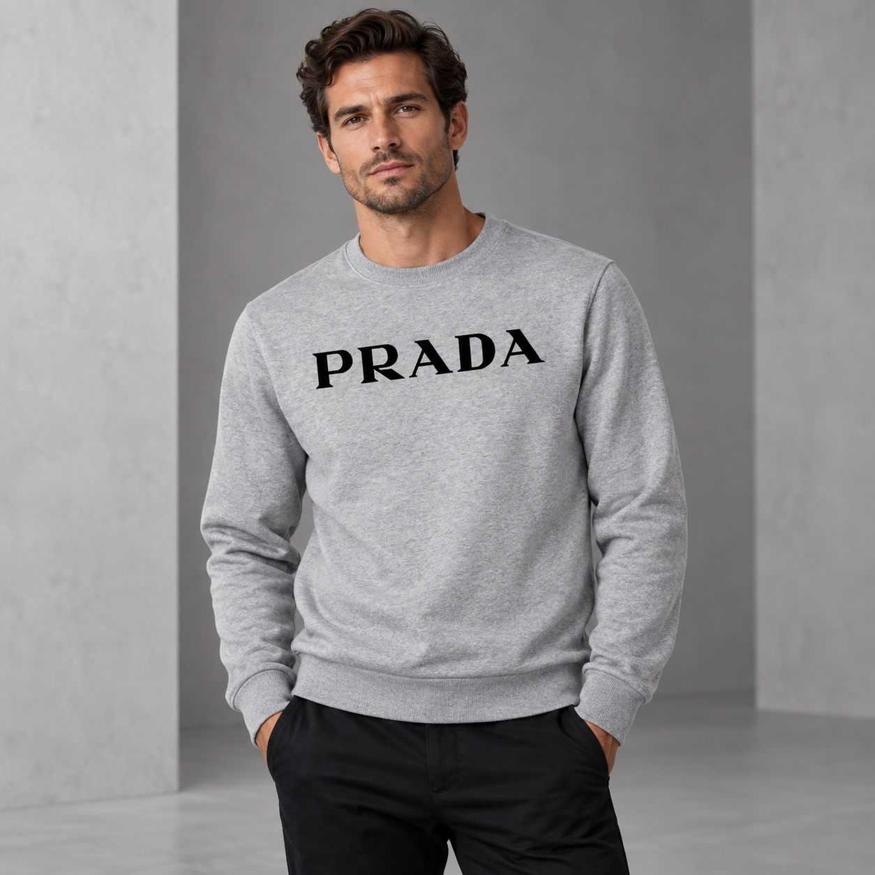 Men's Prada Crewneck Sweatshirt | Color: Grey | Image 2