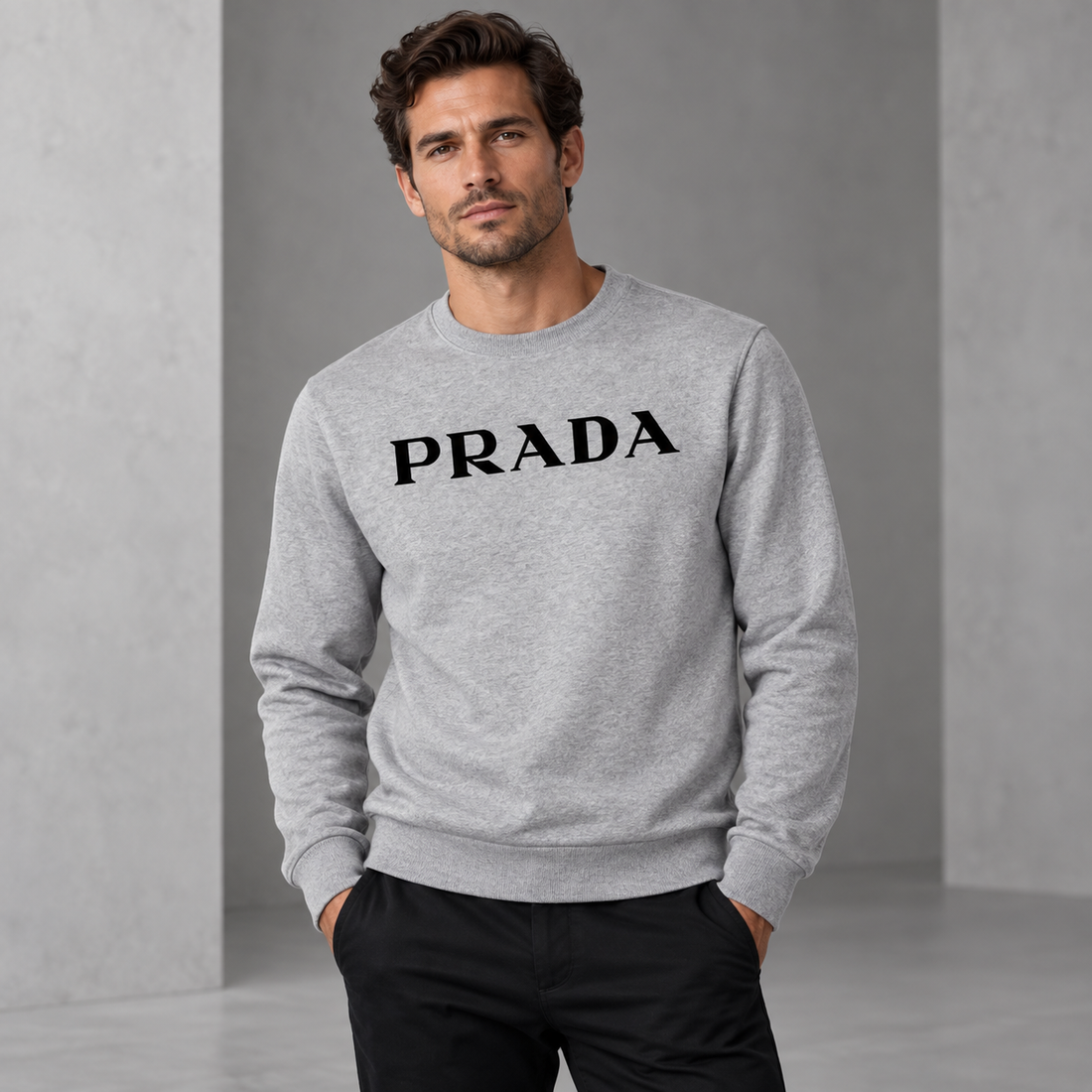 Men's Prada Crewneck Sweatshirt | Color: Grey | Image 2
