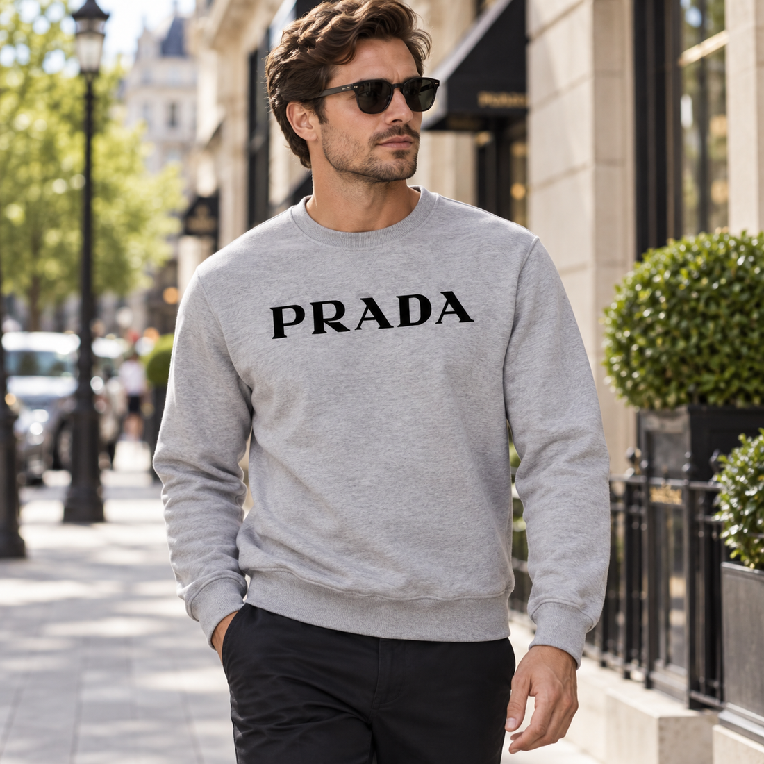 Men's Prada Crewneck Sweatshirt | Color: Grey | Image 3
