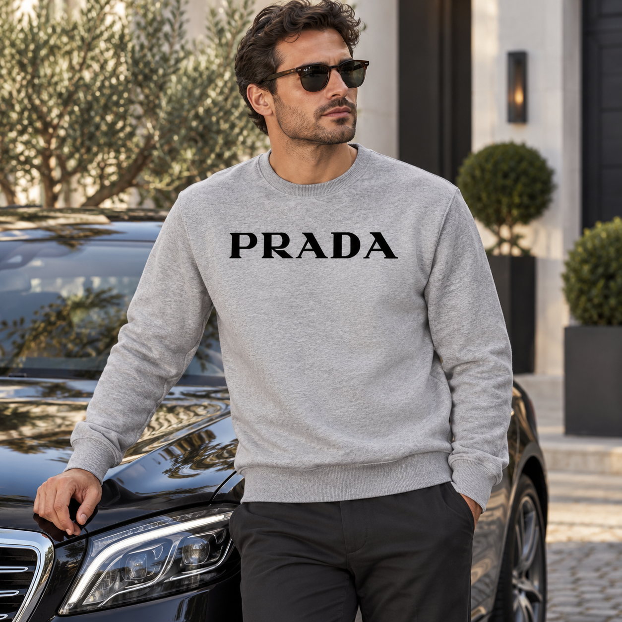 Men's Prada Crewneck Sweatshirt | Color: Grey | Image 4