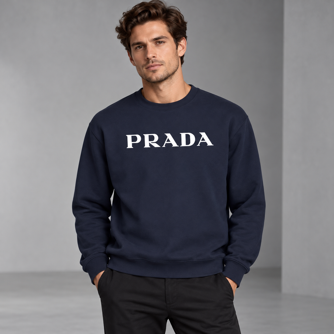 Men's Prada Crewneck Sweatshirt | Color: Navy | Image 2