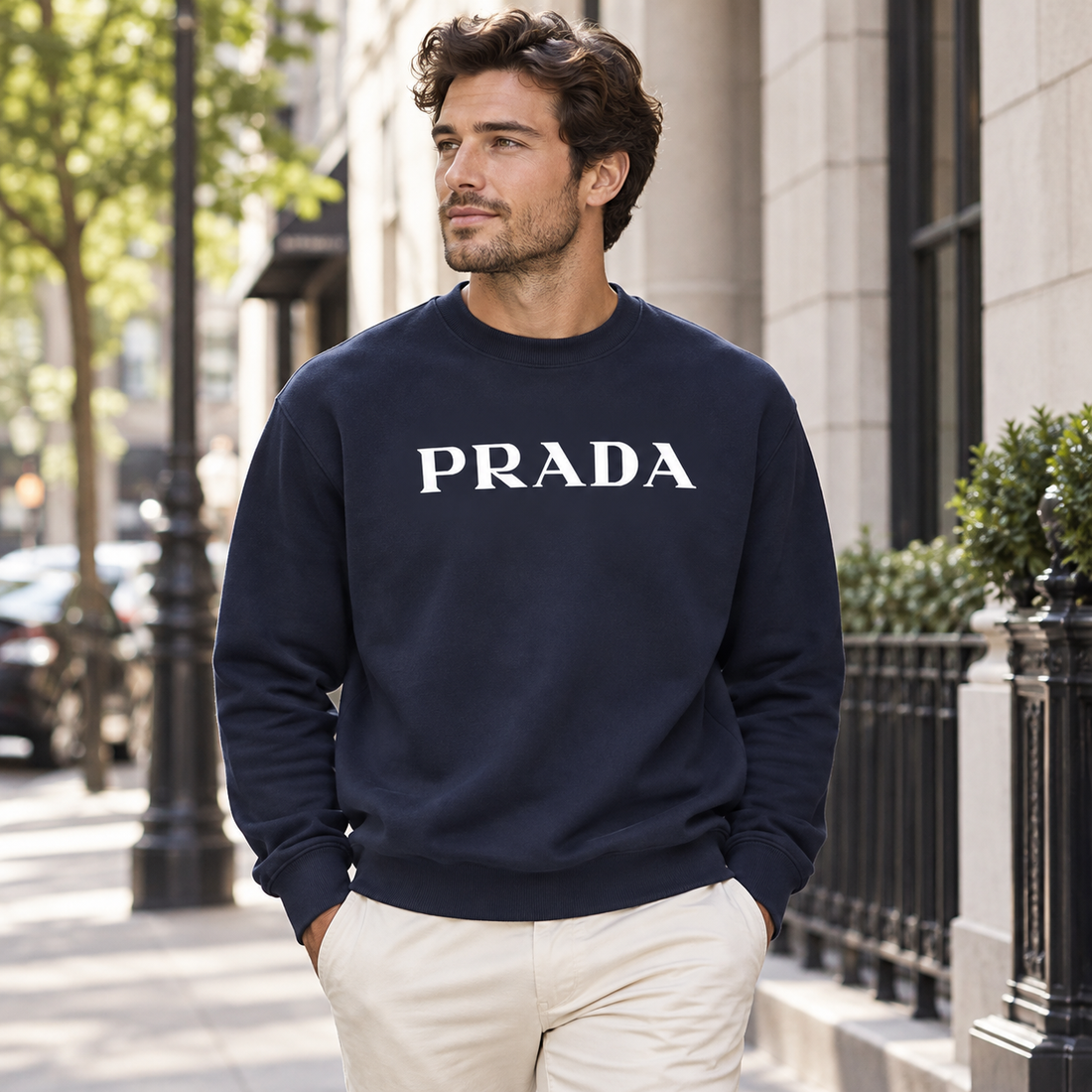 Men's Prada Crewneck Sweatshirt | Color: Navy | Image 3