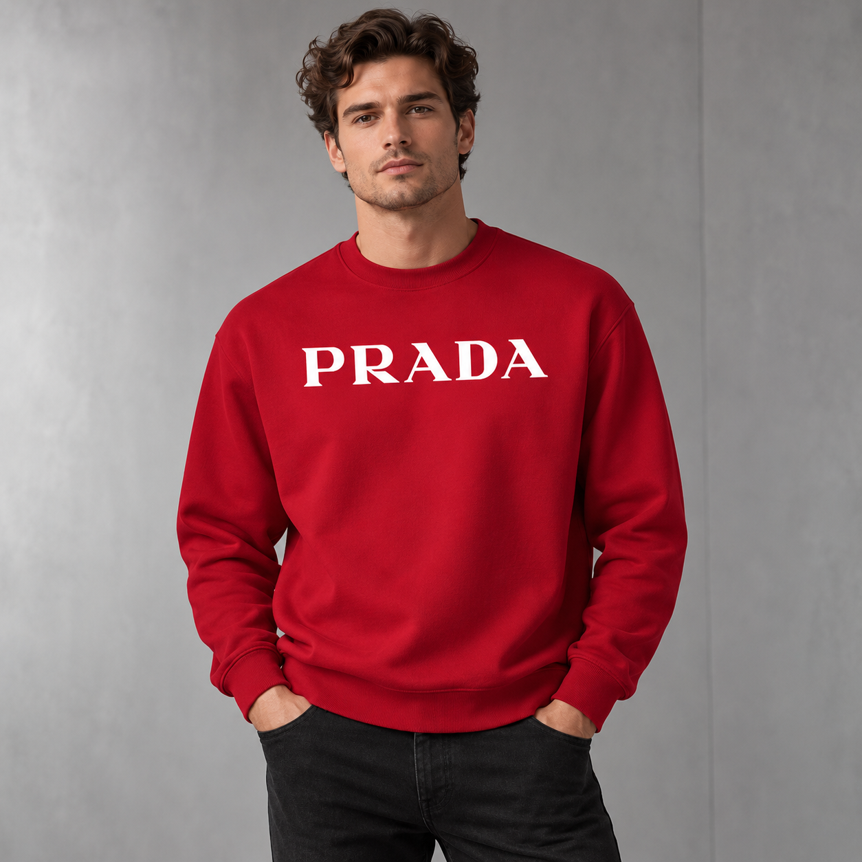 Men's Prada Crewneck Sweatshirt | Color: Red | Image 2