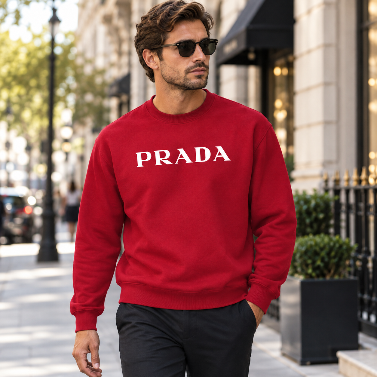 Men's Prada Crewneck Sweatshirt | Color: Red | Image 3