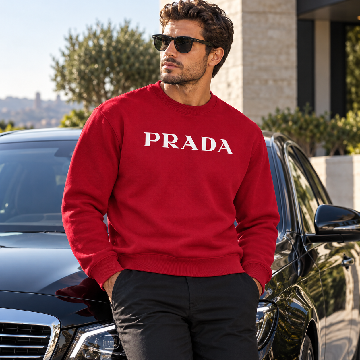 Men's Prada Crewneck Sweatshirt | Color: Red | Image 4