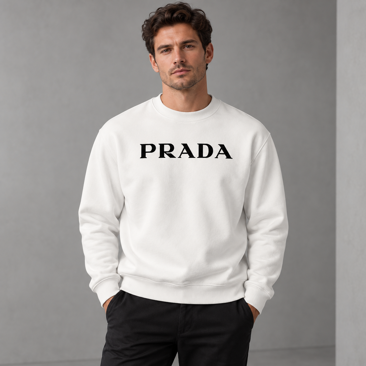 Men's Prada Crewneck Sweatshirt | Color: White | Image 2