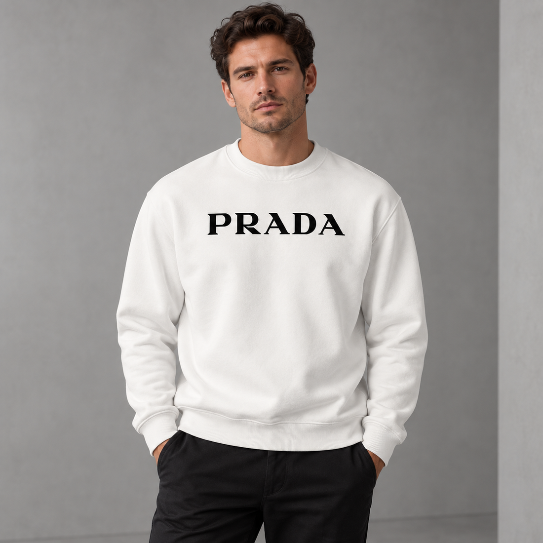 Men's Prada Crewneck Sweatshirt | Color: White | Image 2