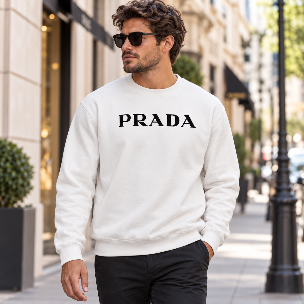 Men's Prada Crewneck Sweatshirt | Color: White | Image 3