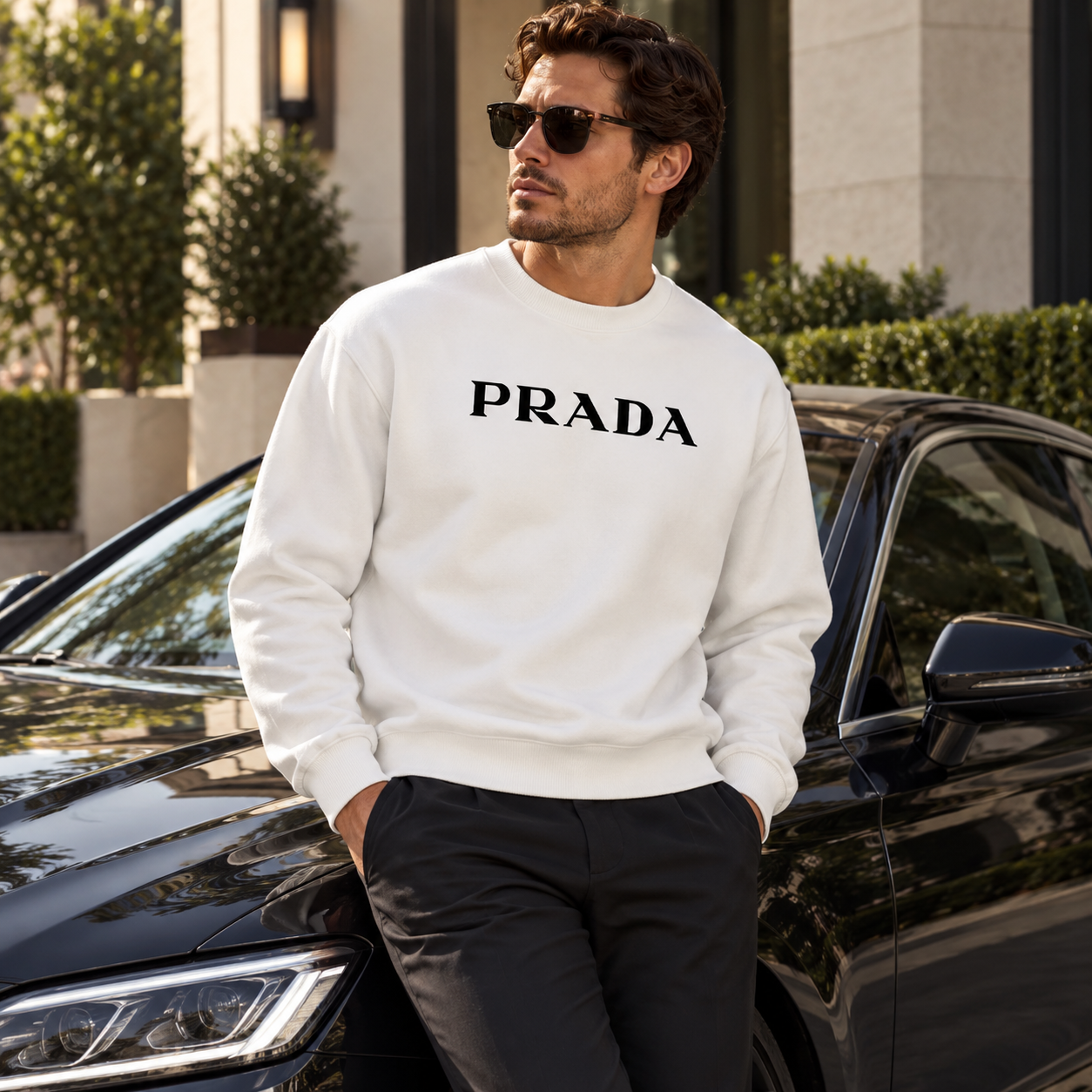 Men's Prada Crewneck Sweatshirt | Color: White | Image 4