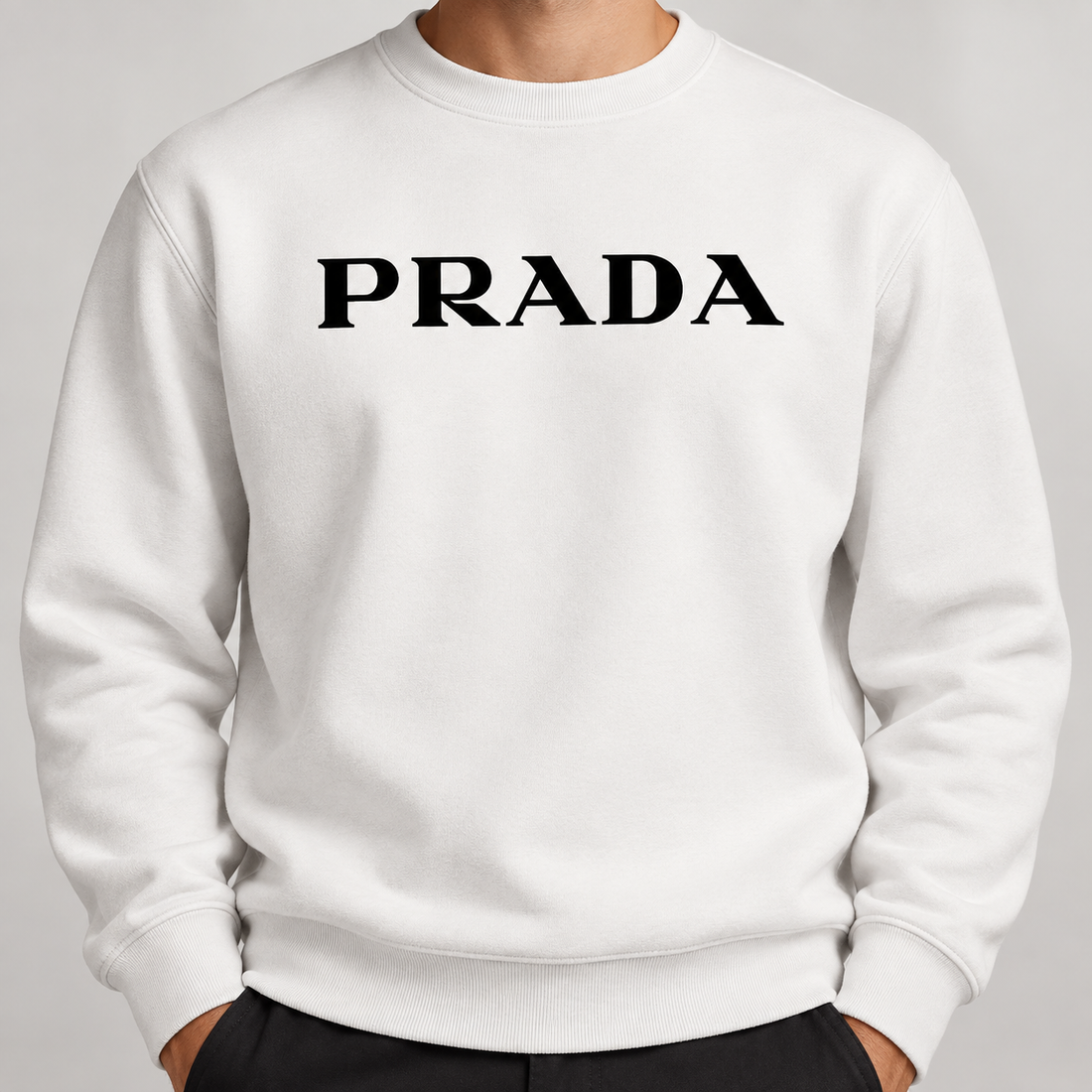 Men's Prada Crewneck Sweatshirt | Color: White | Image 5
