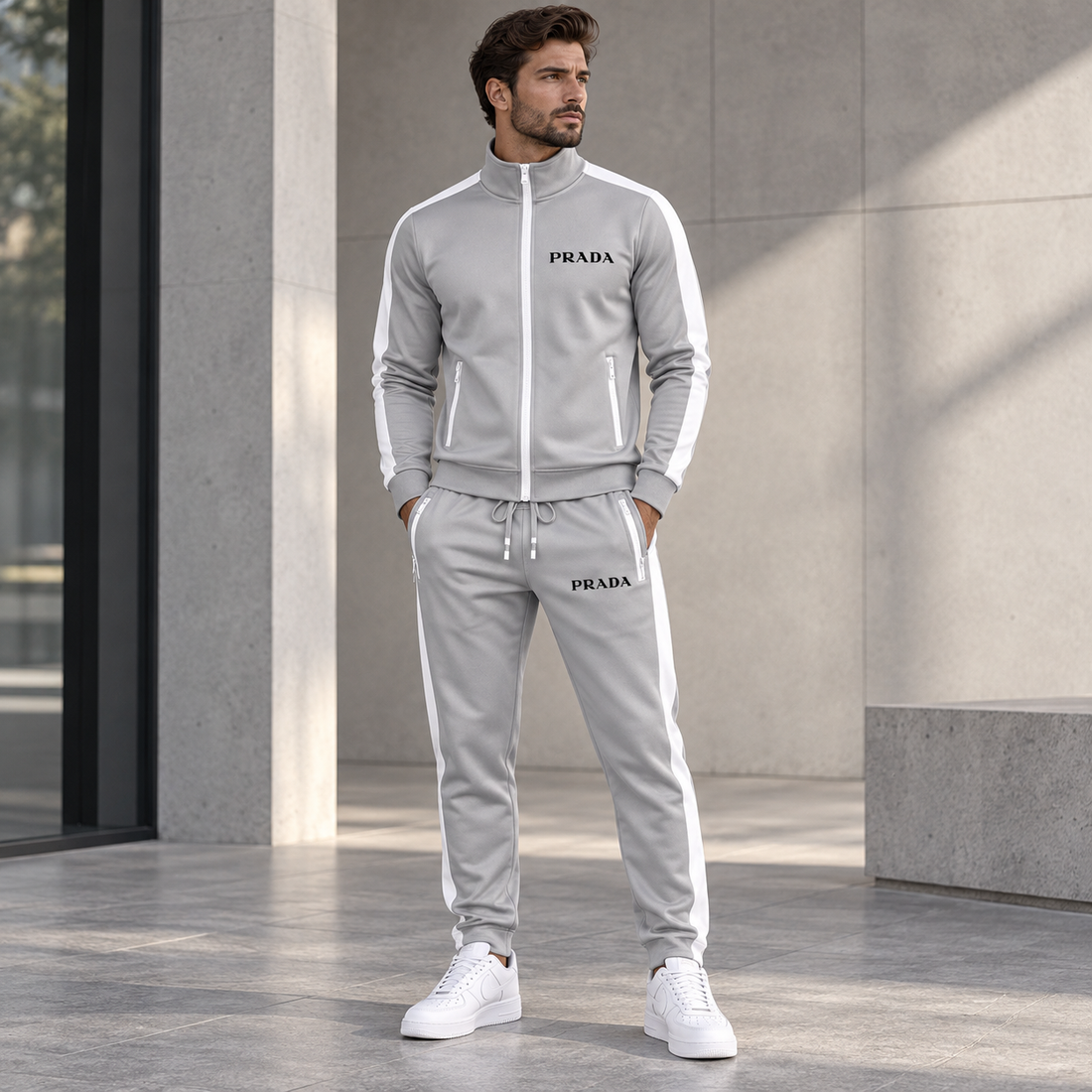 Men's Prada Dri-Fit TrackSuit - Grey - Image 2