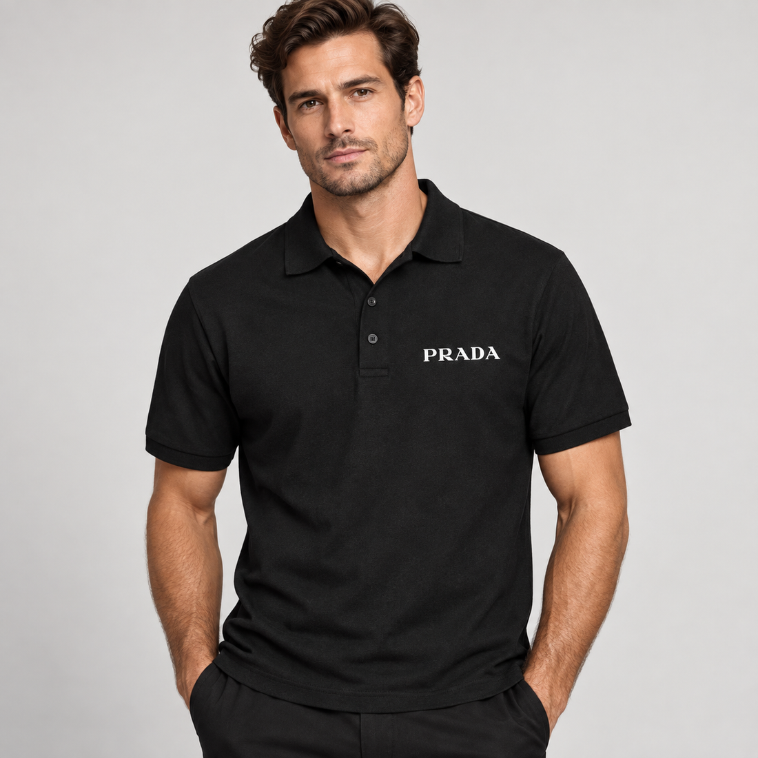 Men's Prada Dry Blend Polo | Color: Black | Image 2