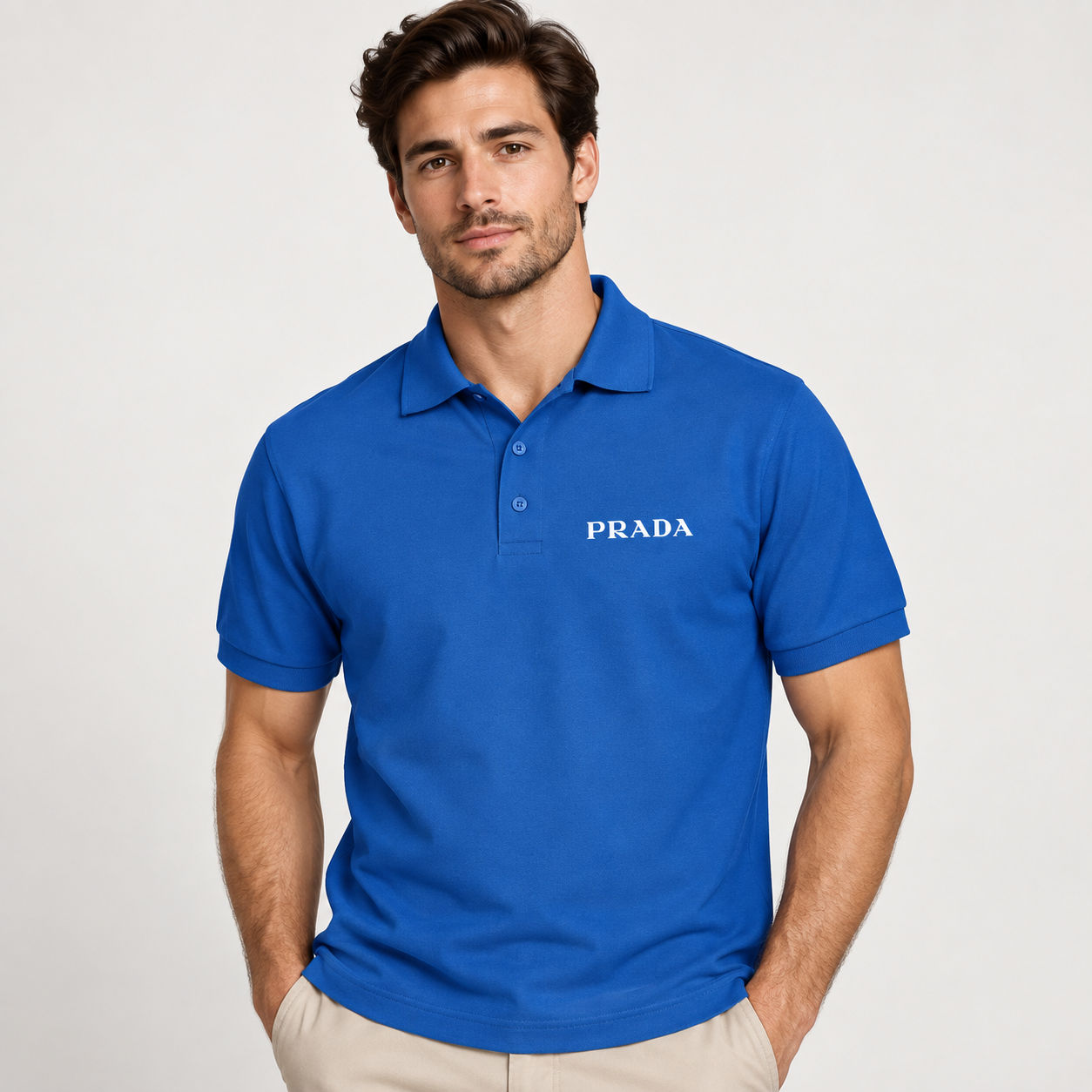 Men's Prada Dry Blend Polo | Color: Blue | Image 2