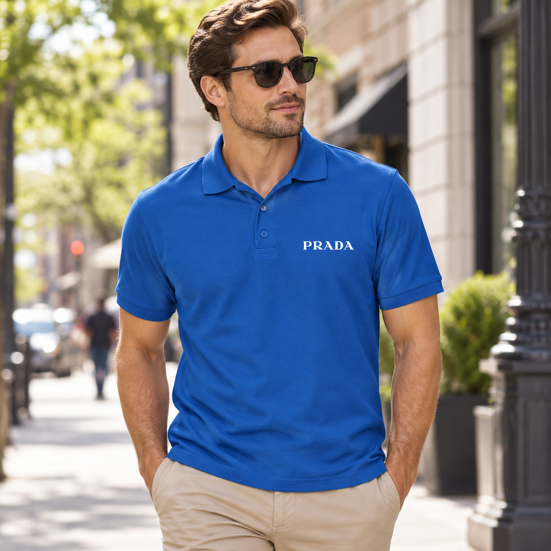 Men's Prada Dry Blend Polo | Color: Blue | Image 3