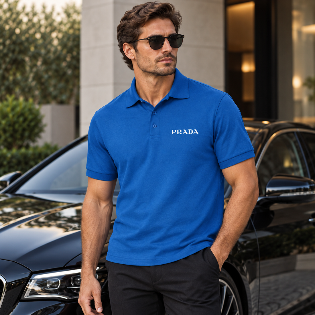 Men's Prada Dry Blend Polo | Color: Blue | Image 4