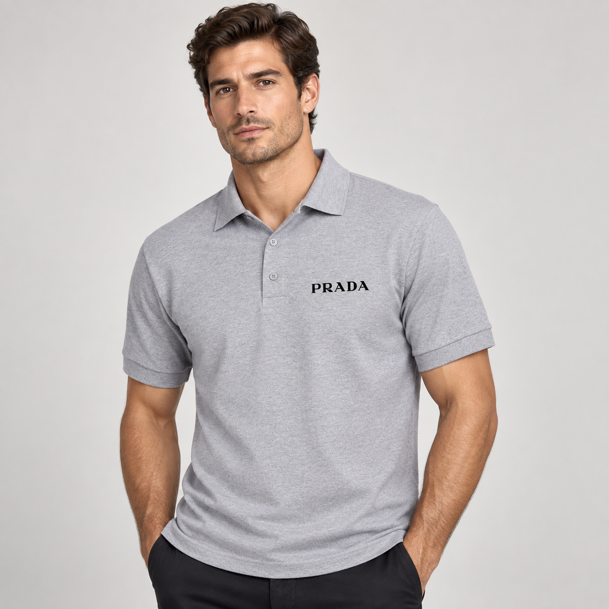 Men's Prada Dry Blend Polo | Color: Grey | Image 2