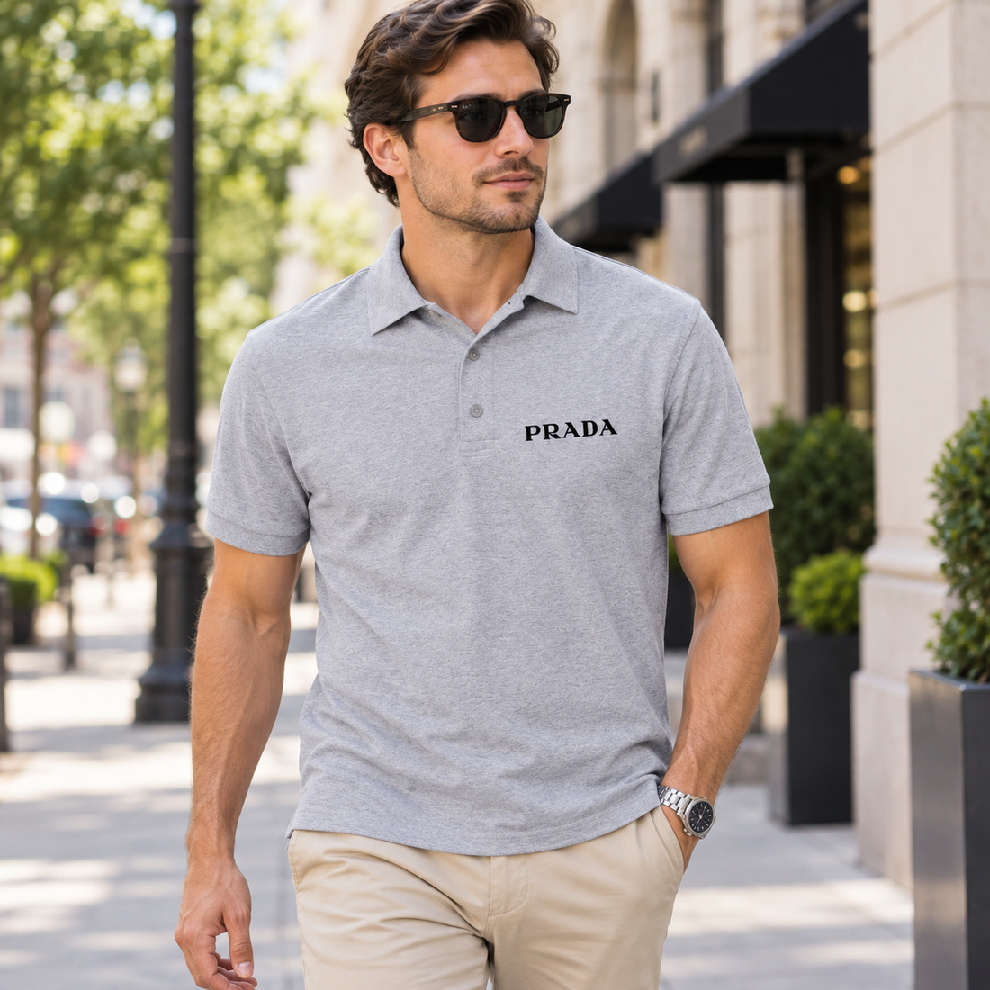 Men's Prada Dry Blend Polo | Color: Grey | Image 3