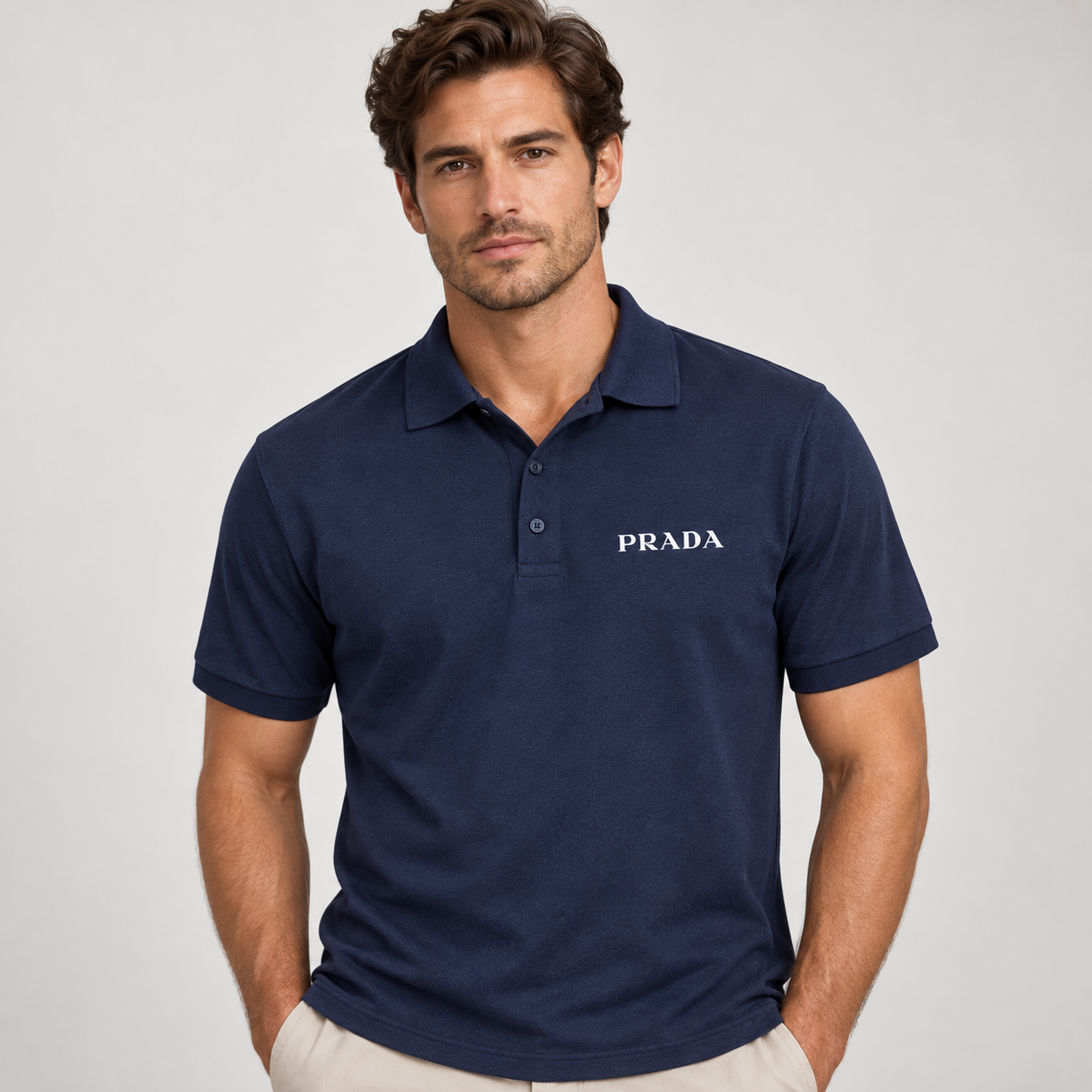 Men's Prada Dry Blend Polo | Color: Navy | Image 2
