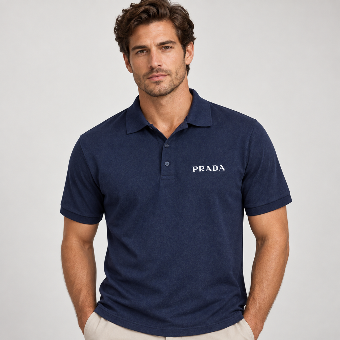 Men's Prada Dry Blend Polo | Color: Navy | Image 2