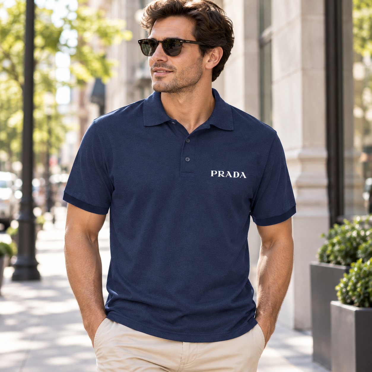 Men's Prada Dry Blend Polo | Color: Navy | Image 3