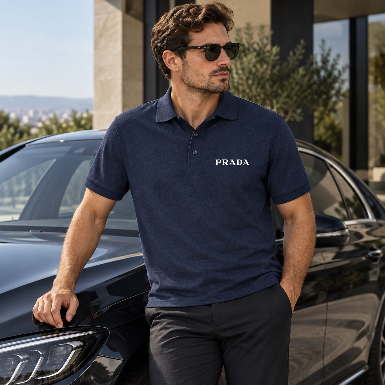 Men's Prada Dry Blend Polo | Color: Navy | Image 4