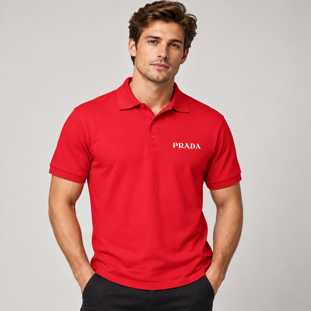 Men's Prada Dry Blend Polo | Color: Red | Image 2
