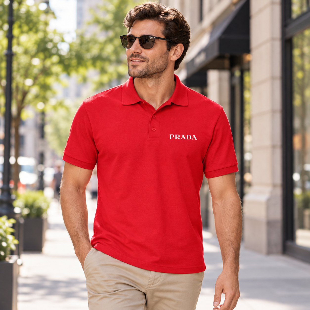 Men's Prada Dry Blend Polo | Color: Red | Image 3