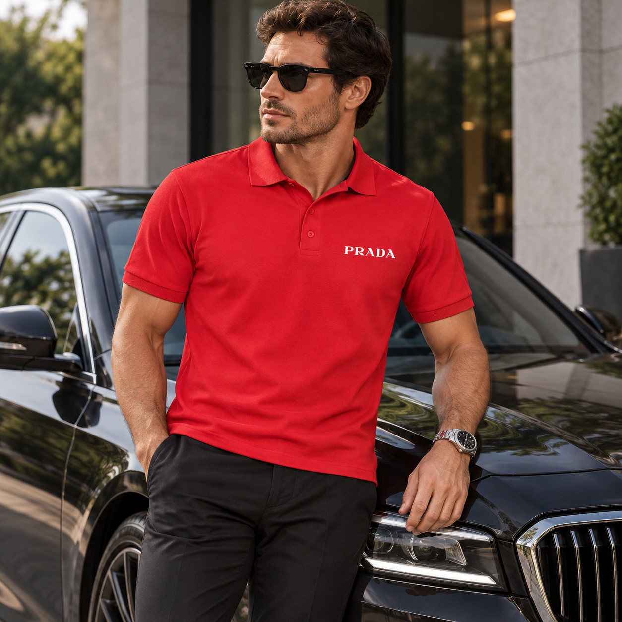 Men's Prada Dry Blend Polo | Color: Red | Image 4