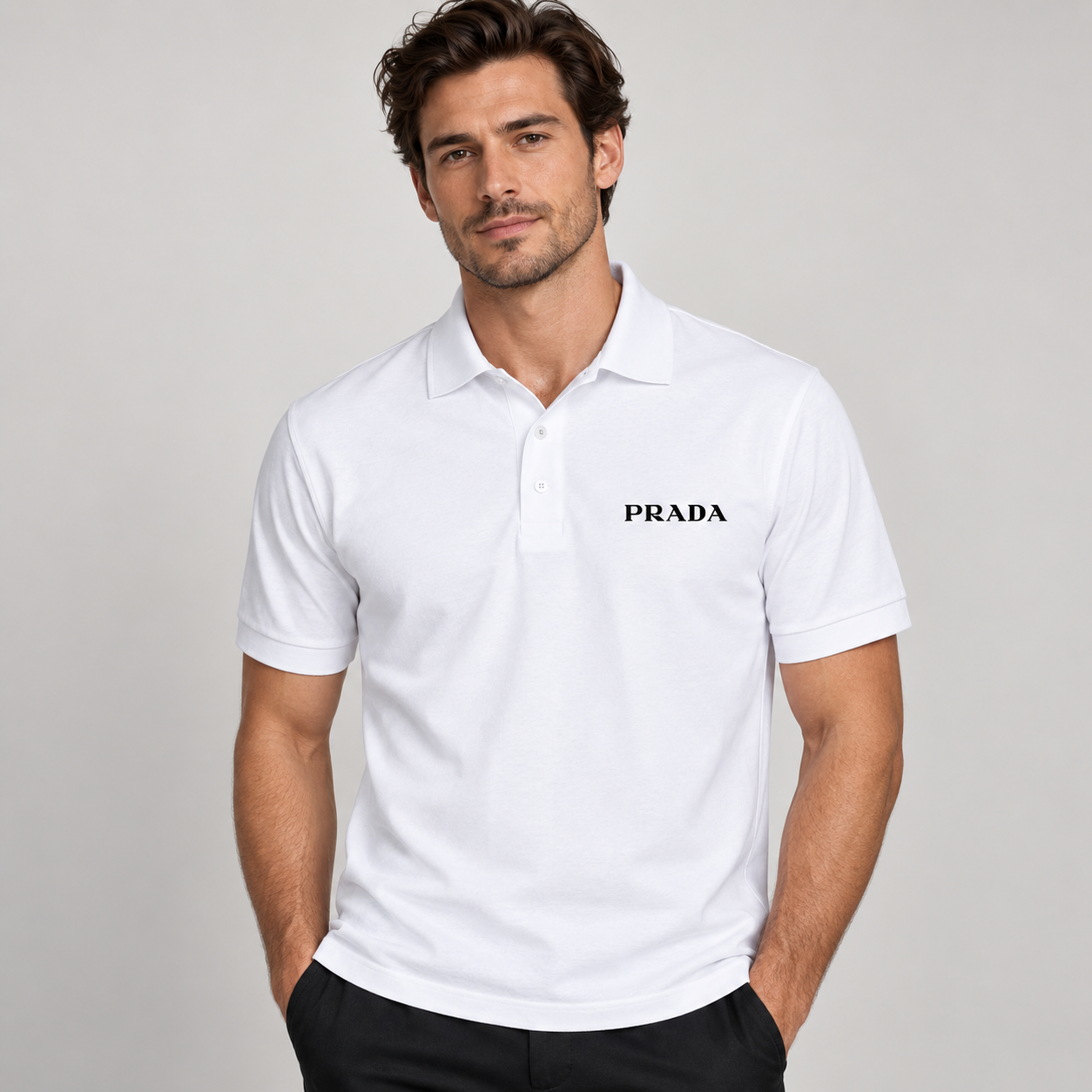 Men's Prada Dry Blend Polo | Color: White | Image 2