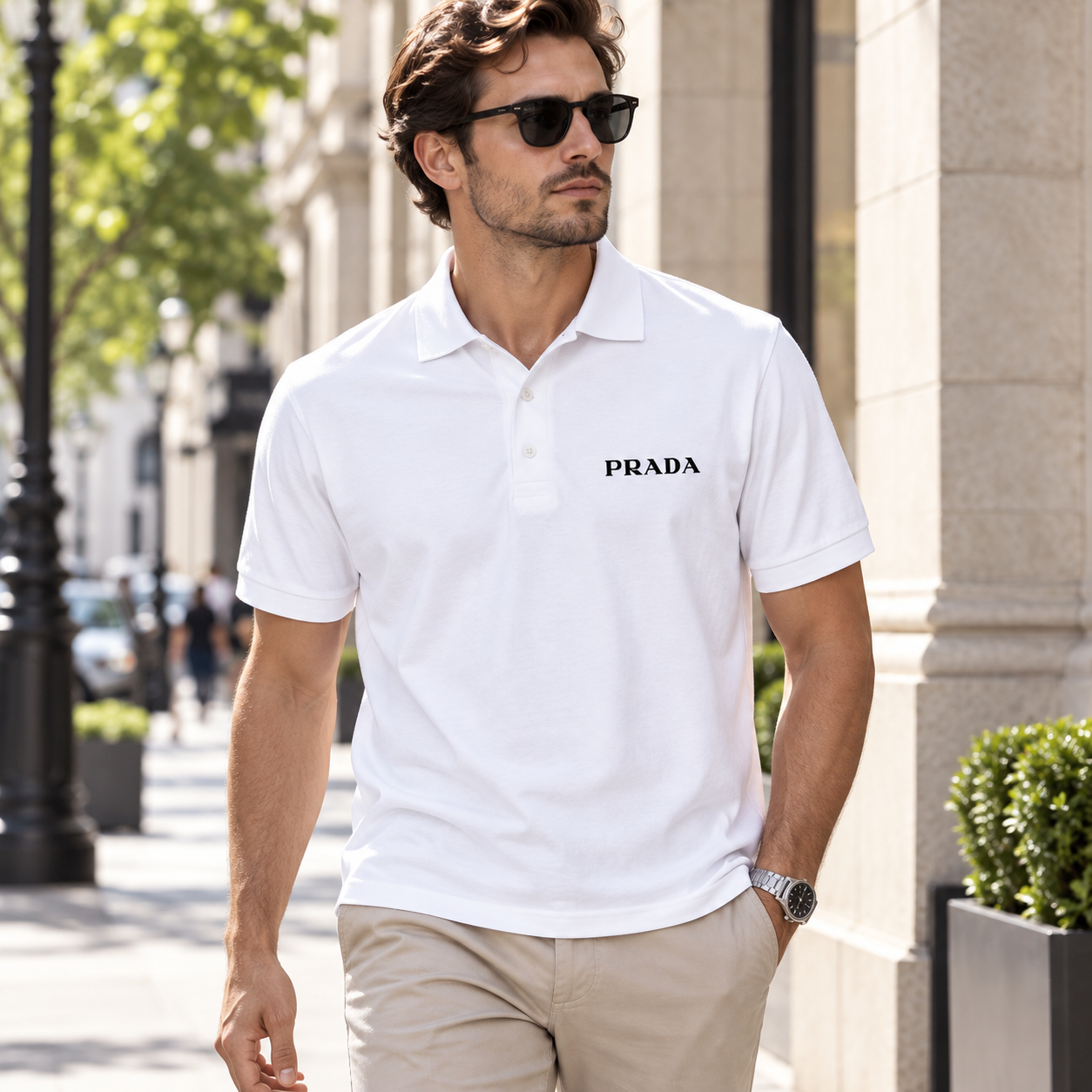 Men's Prada Dry Blend Polo | Color: White | Image 3
