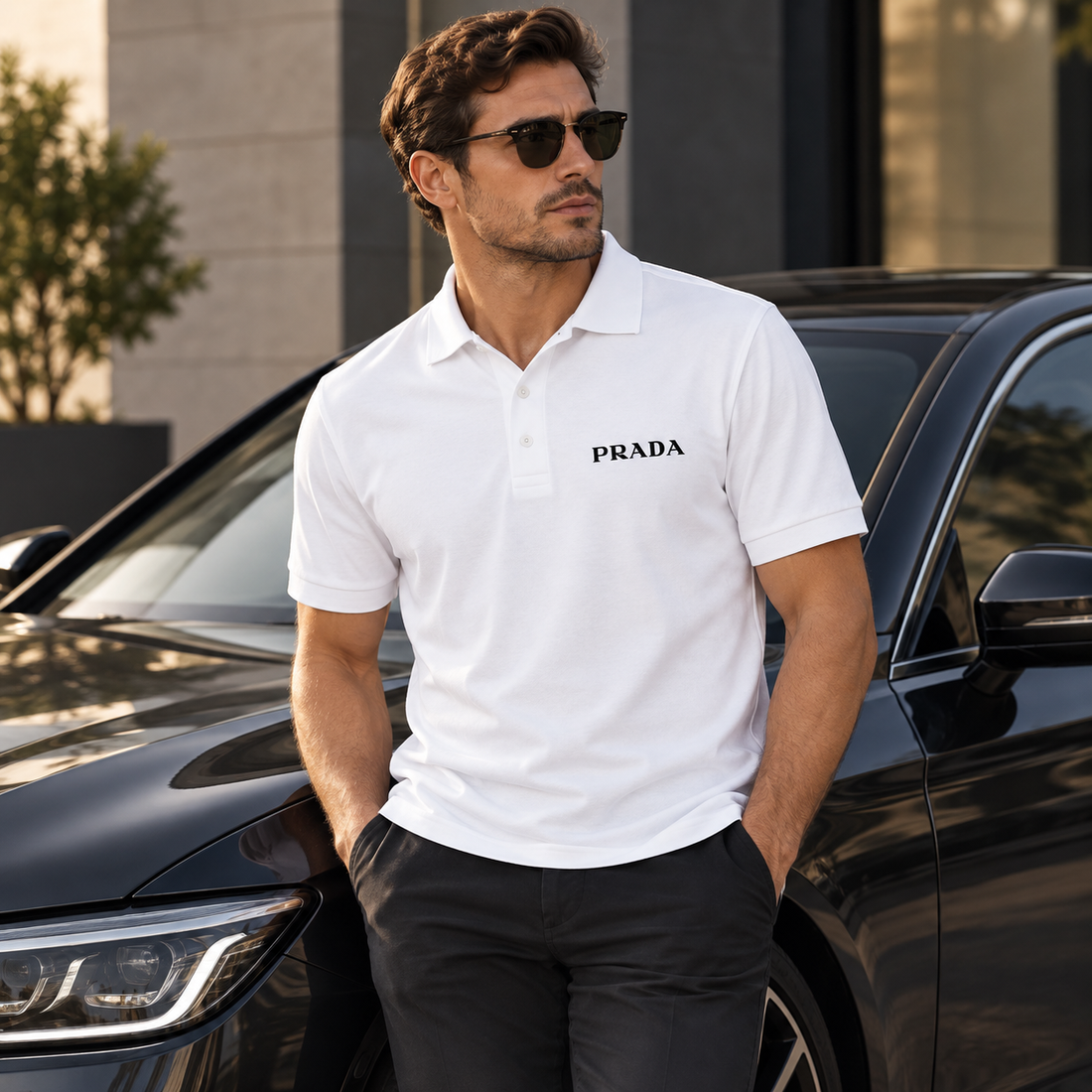 Men's Prada Dry Blend Polo | Color: White | Image 4