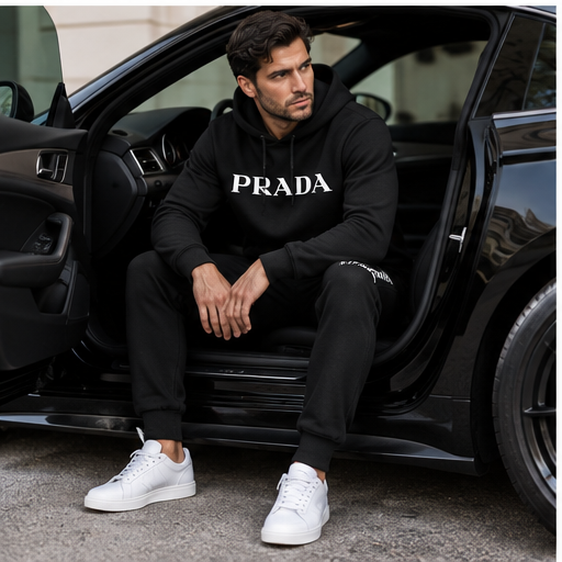 Men's Prada Hoodie Joggers Set | Color: Black | Image 4