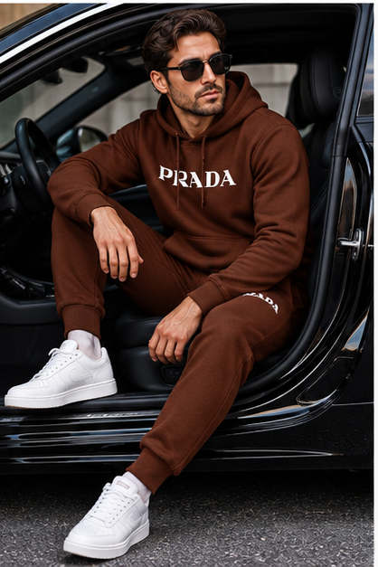 Men's Prada Hoodie Joggers Set | Color: Brown | Image 4