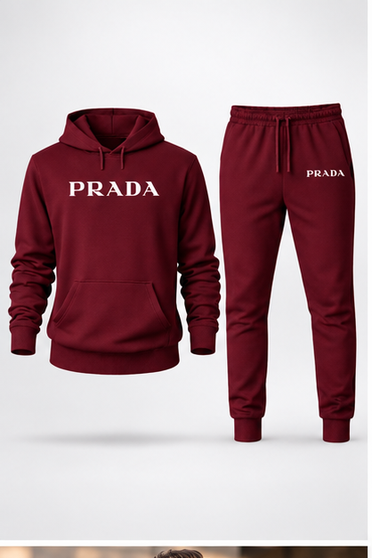 Men's Prada Hoodie Joggers Set | Color: Burgundy | Image 1