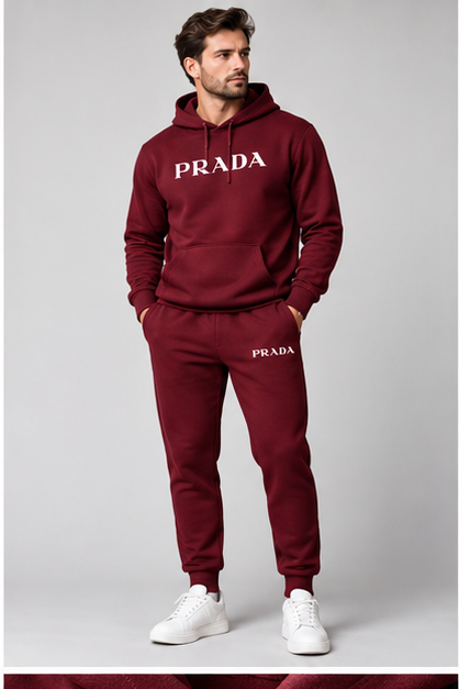 Men's Prada Hoodie Joggers Set | Color: Burgundy | Image 2