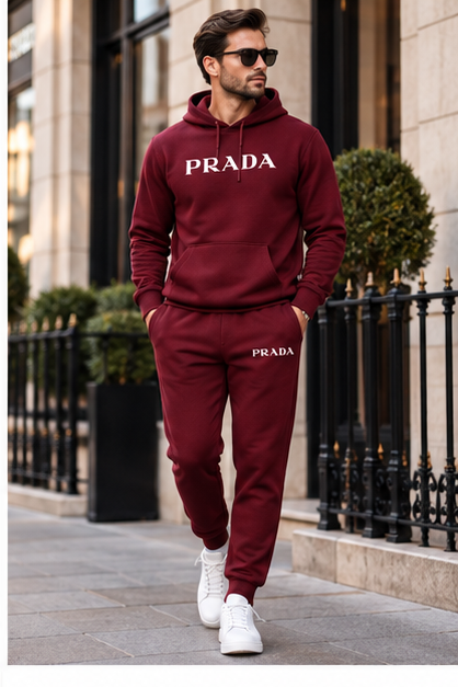 Men's Prada Hoodie Joggers Set | Color: Burgundy | Image 3