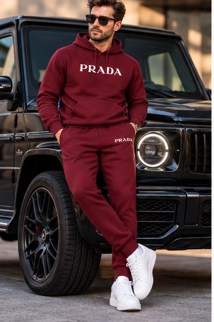 Men's Prada Hoodie Joggers Set | Color: Burgundy | Image 4