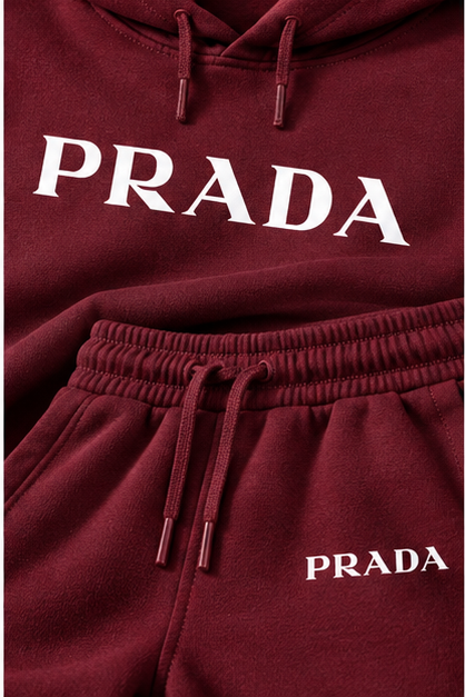 Men's Prada Hoodie Joggers Set | Color: Burgundy | Image 5
