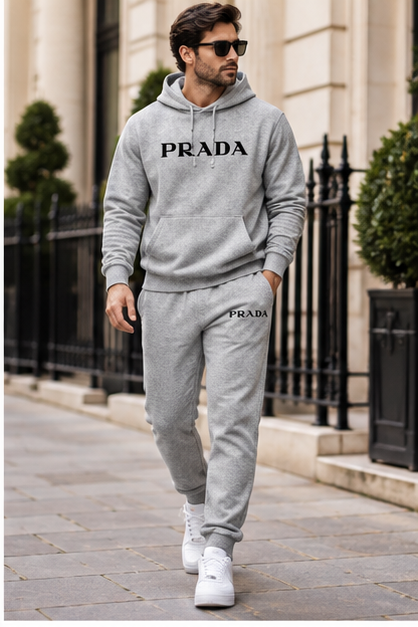 Men's Prada Hoodie Joggers Set | Color: Grey | Image 3