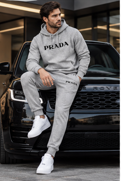 Men's Prada Hoodie Joggers Set | Color: Grey | Image 4