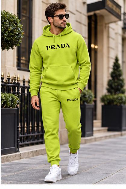Men's Prada Hoodie Joggers Set | Color: Lime Green | Image 3