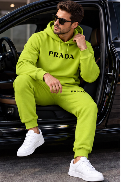 Men's Prada Hoodie Joggers Set | Color: Lime Green | Image 4