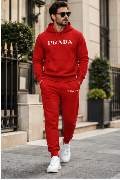 Men's Prada Hoodie Joggers Set | Color: Red | Image 3